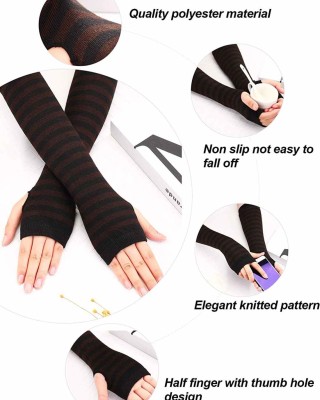 Bememo 4 Pairs Punk Gothic Long Fingerless Gloves Halloween Knitted Arm Warmer Elbow Length Gloves Thumb Hole Gloves