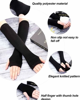 4 Pairs Long Fingerless Gloves Warmer Thumbhole Elbow Length Gloves for Women (Black, Light Grey, Dark Grey, Coffee)