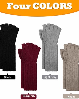 4 Pairs Long Fingerless Gloves 11Inch Winter Knit Arm Warmer Half Finger Gloves Unisex